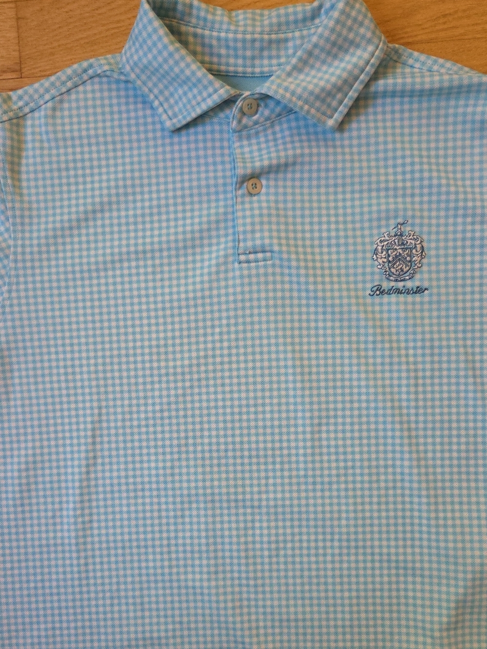 Fairway Greene Trump National Bedminster Golf Polo Shirt Blue Gingham Men Small